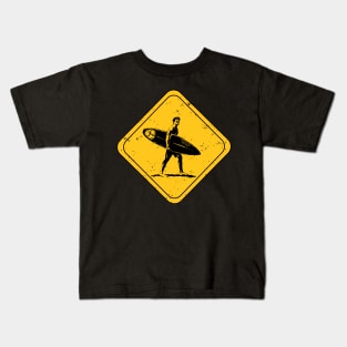 Surfer crossing distressed graphic surf art Kids T-Shirt